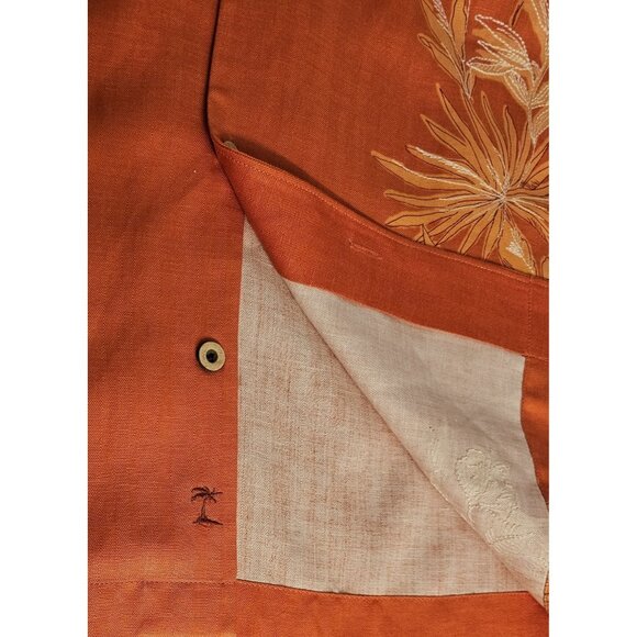 Tommy Bahama Orange Floral Shirt, XL Silk Linen Blend - Picture 5 of 11
